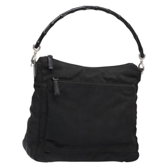 GUCCI Bamboo Hand Bag Nylon Black Silver 000 000 - Picture 1 of 16
